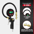 Milton 507KIT Digital Tire Inflator Car Accessories w/Accurate Air Tire Pressure Gauge, 14” Rubber Air Hose – 250 PSI, Brass Lock-On Clip Air Chuck and Compressor Accessories