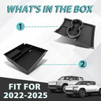 BestEvMod Upgraded V3 Armrest Storage Box and Cup Holder Lower Center Console Organizer Tray with PVC Trim Removable Coin Holder Compatible with Rivian R1T/R1S 2022-2024 (V3 Console+Lower Tray Black)