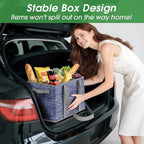Fab totes Reusable Grocery Bags, Large Foldable Shopping Tote Bags with Reinforced Handles & Hard Bottom,3 Pack,Blue