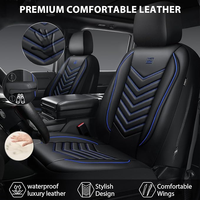 CAR PASS 3D Foam Faux Leather Car Seat Covers Front Seats,Waterproof Leather Front Seat Cover for Car,Universal Fit for SUV T