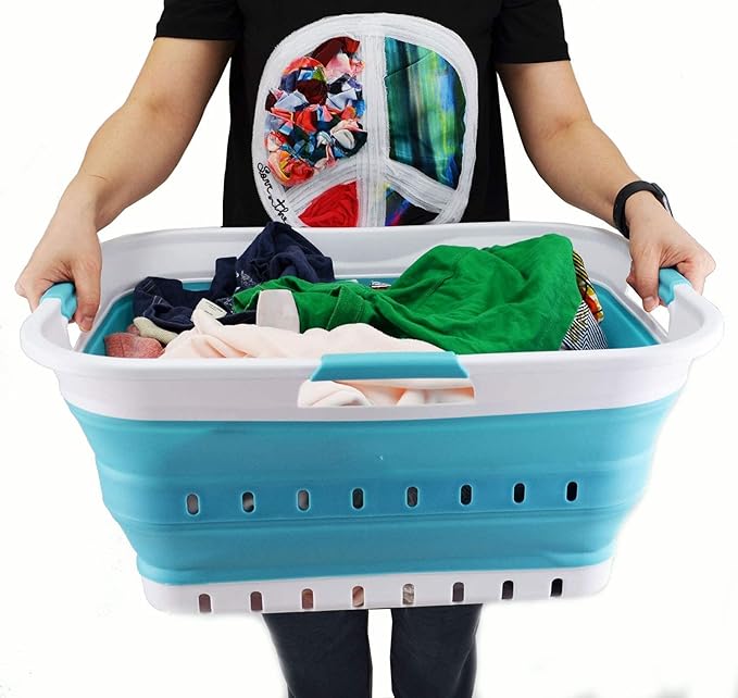 SAMMART 42L Collapsible Plastic Laundry Basket - Foldable Pop Up Storage Container/Organizer - Space Saving Hamper/Basket (1,