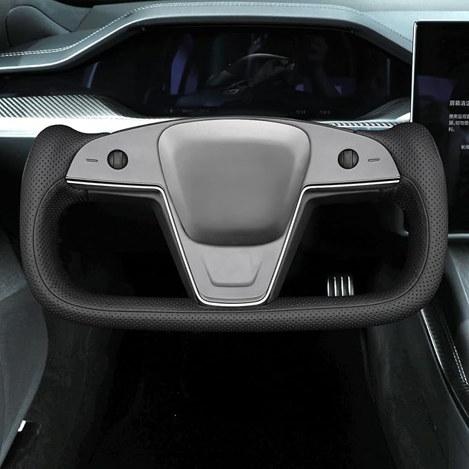 MEWANT Hand Stitched Tesla Model S Yoke Real Leather Steering Wheel Cover Wrap for Tesla Model S 2021-2023 / Model X 2021-2023 Tesla Yoke Steering Wheel Accessories(3D Style)