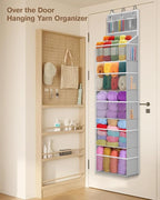 Hanging Yarn Storage Organizer, Large Capacity Knitting Yarn Organizer Storage with 5 Deep Pockets 13 Mesh Bags, Over The Doo
