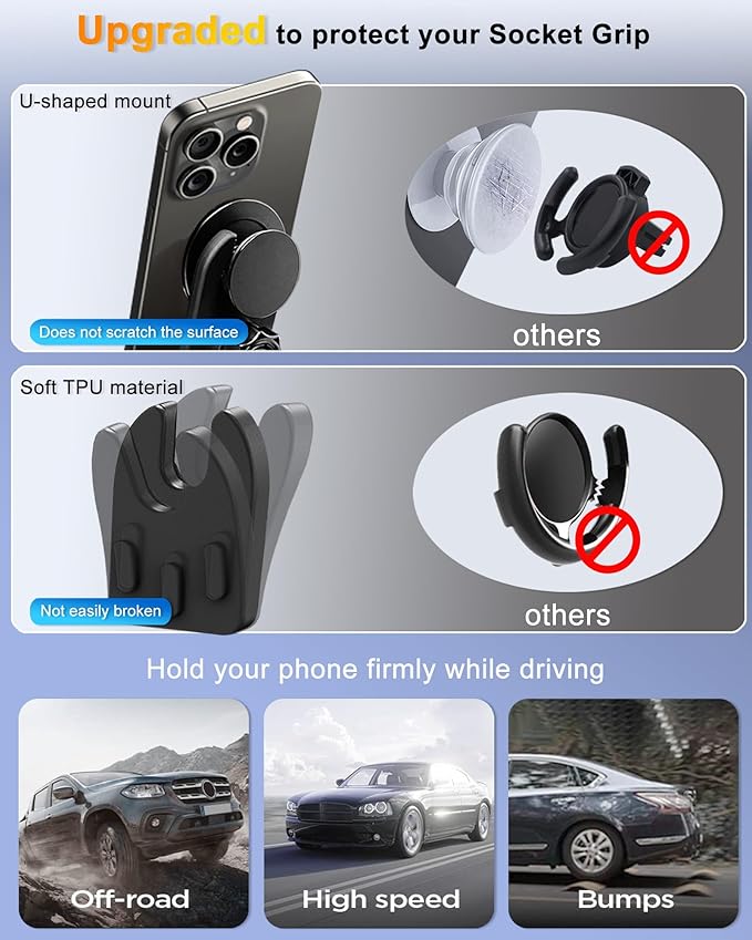 Vent or Dashboard Car Phone Mount for Popsocket, Dashboard Adapter Adhesive and Vent Clip, Compatible with Most Popsocket, Fits All Smartphone
