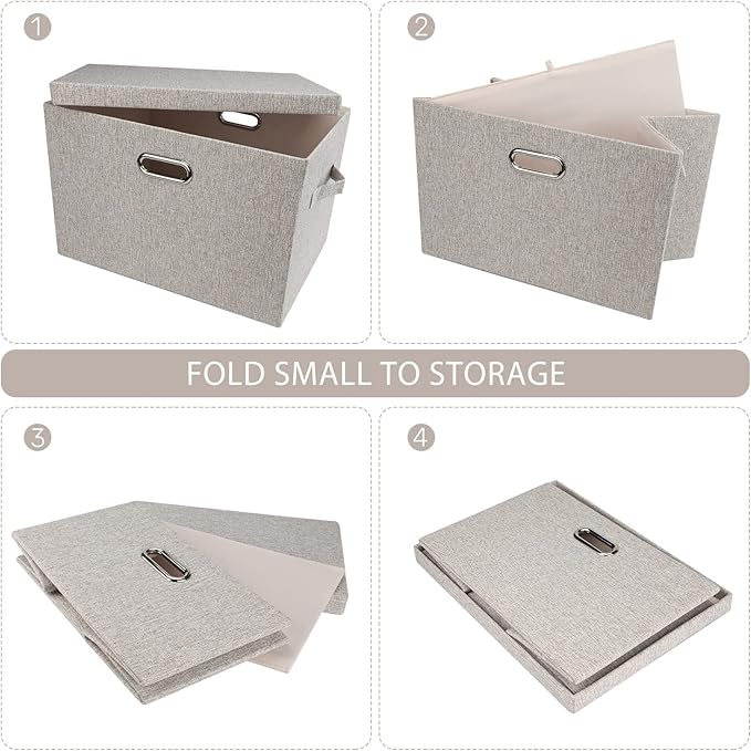 Graciadeco Large 17" 36 Quart Collapsible Stackable Storage Bins with Lids, 5 Packs Beige Linen Fabric Closet Boxes with Lids