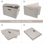 Graciadeco Large 17" 36 Quart Collapsible Stackable Storage Bins with Lids, 5 Packs Beige Linen Fabric Closet Boxes with Lids