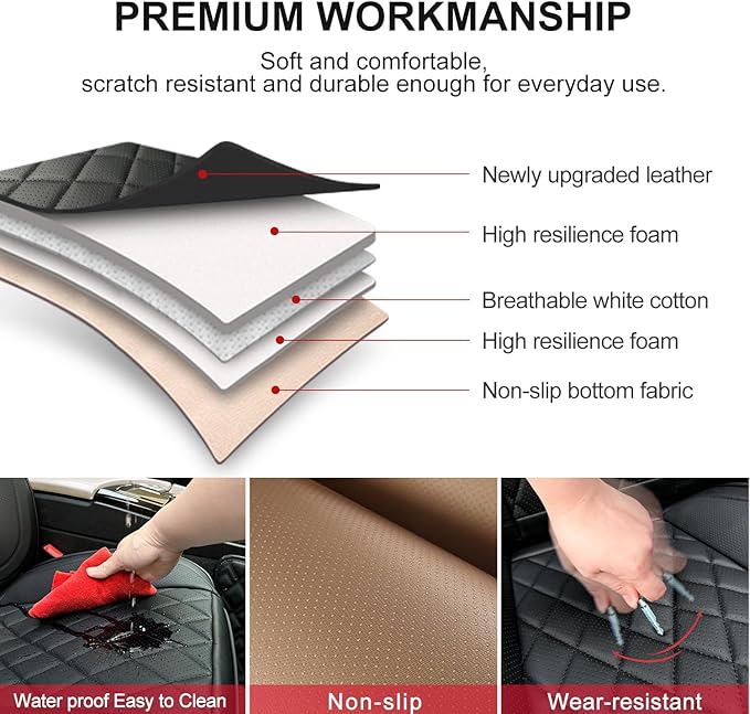 2 Pack Leather Front Car Seat Covers,Universal Breathable Full Surround Leather Car Seat Cover Protector,Split Waterproof Lux