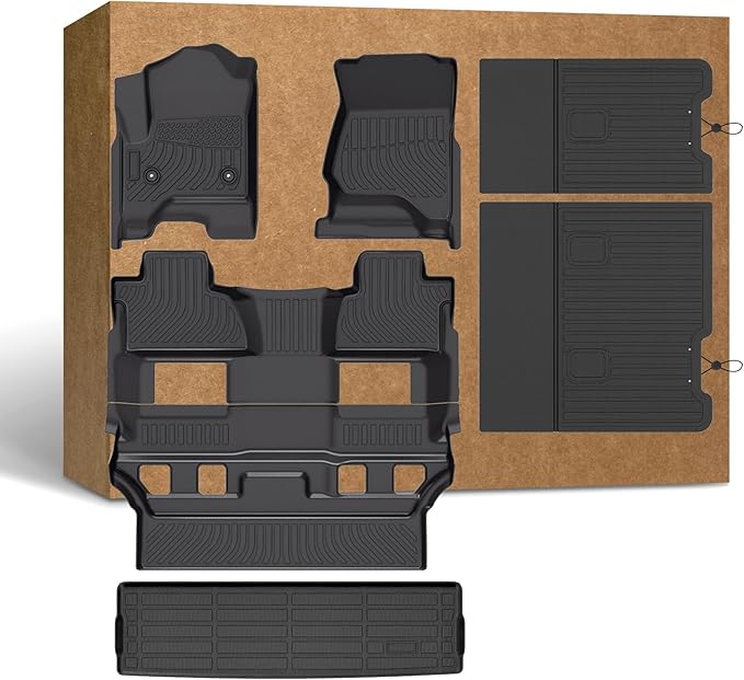 Floor Mats for Chevrolet Chevy Tahoe 2015-2020 and for GMC Yukon 2015-2020 (Bucket Seat), TPE Waterproof Non-Slip All Weather Protection Custom (Floor Mats & Cargo Liner & Seatback Cargo Mat)