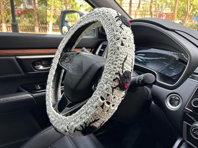 Crochet Spider Steering Wheel Cover Universal 14-15 inch (C,Steering Wheel Cover)