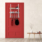Over The Door Hanger Organizer with 2 Mesh Baskets & 5 Towel Hooks, Detachable Behind The Door Storage Towel Rack for Coats, 