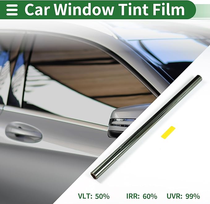 Motoforti Nano Ceramic Car Window Tint Film VLT 50% IRR 60% UVR 99% Green 14.76 ft x 35.43 Inch Privacy Film 2mil PET 1 Pc