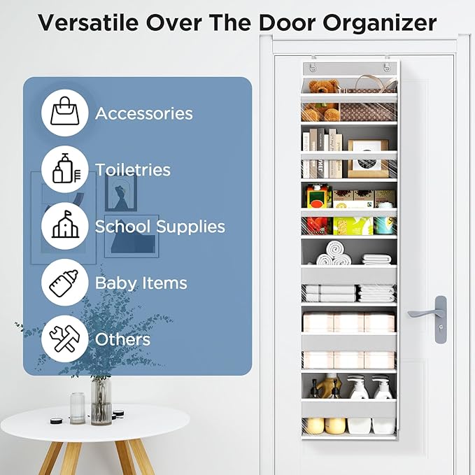 Mefirt Over The Door Organizer, 6 Shelf Door Hanging Organizers with 6 Large Capacity Pockets, Behind Door Storage Hanging Sh
