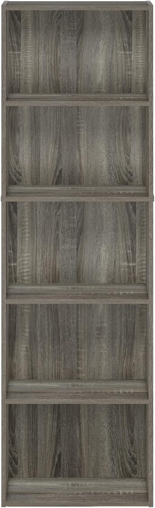 Furinno LUDER Book Shelf, 5-Tier Bookshelf, Bookcase with Open Shelves, 9.4 x 15.8 x 52, Easy Assembly, for Living Room, Bedr