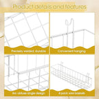 White 4 Pack Grid Wall Hanging Baskets with 16 S Hooks, 15.8 x 3.9 x 3.2 Inch Metal Wire Wall Mount Storage Baskets for Grid 