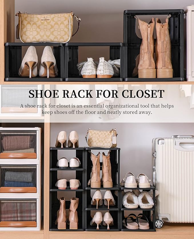 HAIXIN Shoe Organizer Rack for Small Spaces 5 Tier Plastic Vertical Narrow Shelves for Closet Black Shoe Holder, Stand for En