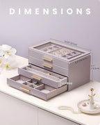 Lolalet Jewelry Box Organizer, 4-Layer Jewelry Organizers and Storage Case with Glass Lid, Ring Earring Bracelet Necklace Hol
