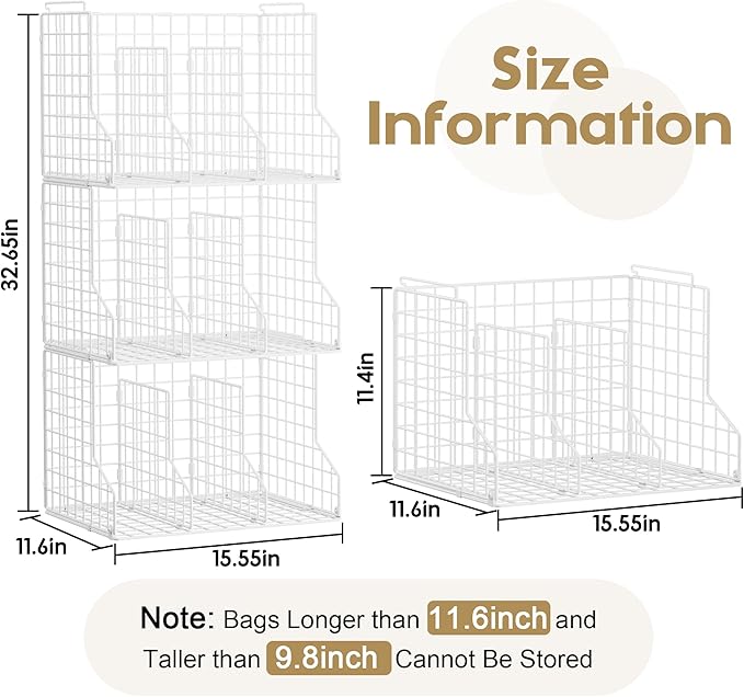Sonyabecca Purse Storage Organizer for Closet : Adjustable 3-Pack Dividers Handbag Organizer - Stackable Wire Handbags Storag