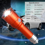 Small RGBW Flashlight Rechargeable with 12 Volt Car Cigarette Lighter & USB C for Auto Vehicles Emergency, Car Escape, Outdoo