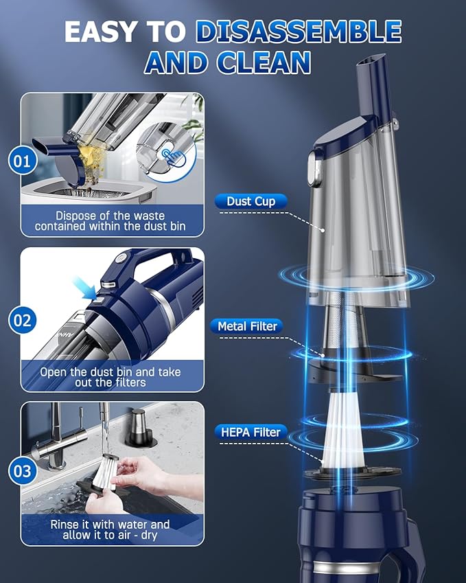 AHNR Handheld Vacuum Cordless, 16000PA Powerful Suction Hand Held Vacuum Dust Busters Cordless Rechargeable with LED Light & 