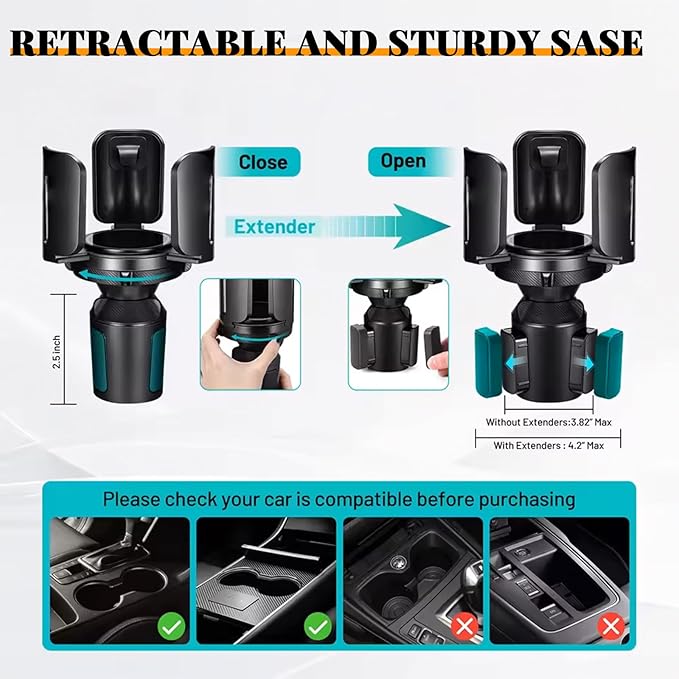 Car Cup Holder Expander with Coaster & adjustable base, Universal Auto Expandable Round Cup Adapter for Yeti Hydro Stanley Owal Tumblers Water Drink Coffee Bottle