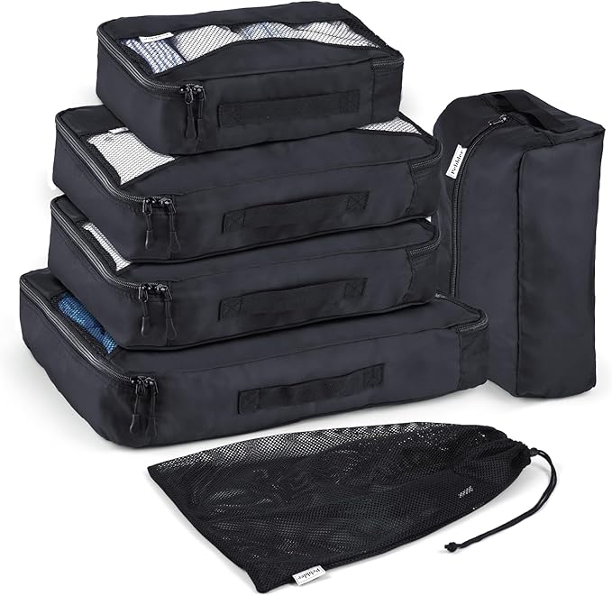 5 Piece Packing Cubes for Travel in Sizes (X-Large, Large, Medium, Small) by Pebbler | Organizers for Suitcases, Carry Ons, D