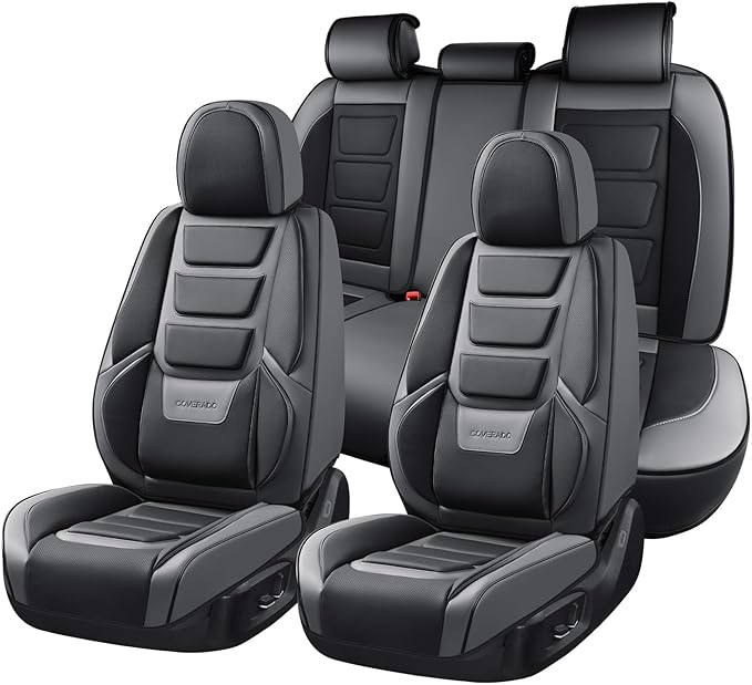 Coverado Car Seat Covers Full Set, Seat Covers for Cars, Front Seat Covers and Back Seat Cover Waterproof Leather Automotive 