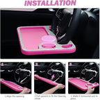 eing Bling Auto Steering Wheel Desk, Laptop,Tablet, Notebook Car Travel Table, Food Eating Hook On Steering Wheel Tray, for Constant Travelers, Fits Most Vehicles Steering Wheels, White+Rose Red
