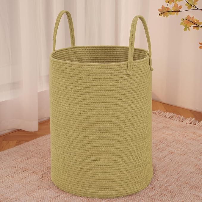 JMvicyroam Large Woven Laundry Basket Hamper,80L Cotton Rope Storage Bin for Blankets,Toys and Clothes,Decorative Tall Nurser