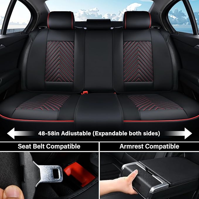 Coverado Car Seat Covers Full Set, Faux Leather Seat Covers for Car, Luxury Automotive Seat Covers Waterproof Car Seat Protec
