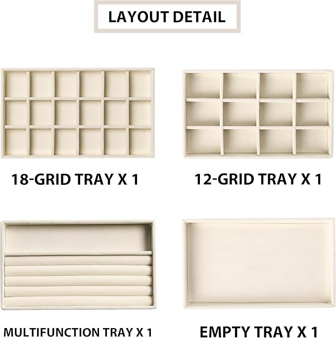 Frebeauty Jewelry Organizer Tray,Stackable Velvet Jewelry Trays,Drawer Inserts Earring Organizer For Women Jewelry Storage Di