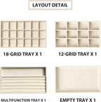 Frebeauty Jewelry Organizer Tray,Stackable Velvet Jewelry Trays,Drawer Inserts Earring Organizer For Women Jewelry Storage Di