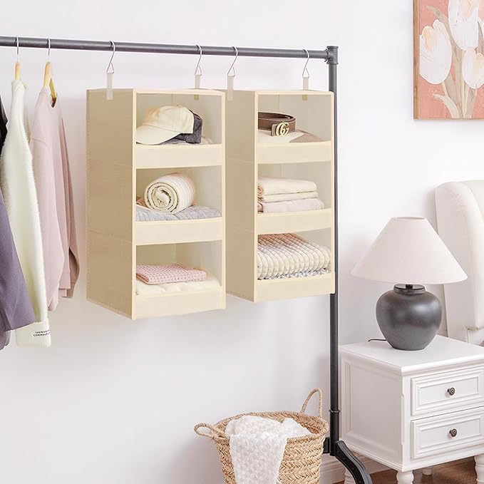 GRANNY SAYS 3 Shelf Hanging Closet Organizers and Storage, Collapsible Closet Storage Organizer with 2 Metal Hooks, Leak-Proo