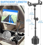 Car Tablet Holder for Cup Holder, Metal Long Arm 360° Rotation Tablet Mount for Truck Golf Treadmill, Fit Thickness Case (Deep Max 1.18'') for iPad Pro/Air/Mini, Galaxy Tab & 6.1-15.6" Devices