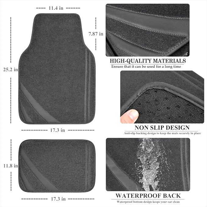 CAR PASS Car Floor Mats, Edge Leather Waterproof Car Mats with Double Stitch Line and Anti-Slip Backing Design, Fit 95% Autom