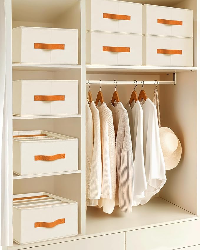 Homsorout Clothes Organizers and Storage - 4/5/7 Grids Fabric Jeans Organizer with Handles, Foldable Closet Organizers Divide