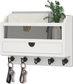 Nekon Key and Mail Holder for Wall, Key Organizer with 5 Hooks & Storage Drawer, 11" W x 7.9" H x 3.1" D Wooden Key Rack for 