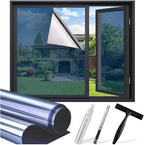 SUNBABY Window Tint for Home, One Way Privacy Film Heat & UV Blocking, Static Cling No Glue Renter Friendly Cover for Home Bedroom, Office & Sliding Glass Door, 23.6 x 78.7 Inch with 3 Tools, Blue