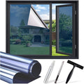 SUNBABY Window Tint for Home, One Way Privacy Film Heat & UV Blocking, Static Cling No Glue Renter Friendly Cover for Home Bedroom, Office & Sliding Glass Door, 35.4 x 78.7 Inch, 3 Tools, Blue