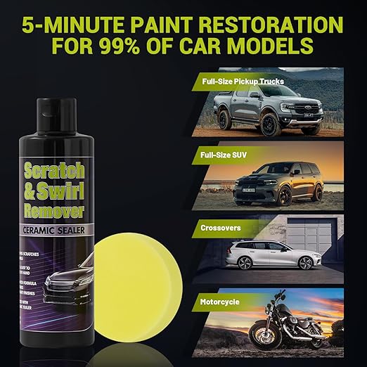 Upgraded Car Scratch Remover Kit, Scratch Remover for Vehicles ＆ Cars, Car Paint Scratch Repair, Polishing ＆ Rubbing Compound Paint Restorer with Applicator Pad, add Gloss ＆ Shine 9.2OZ,1 Pack