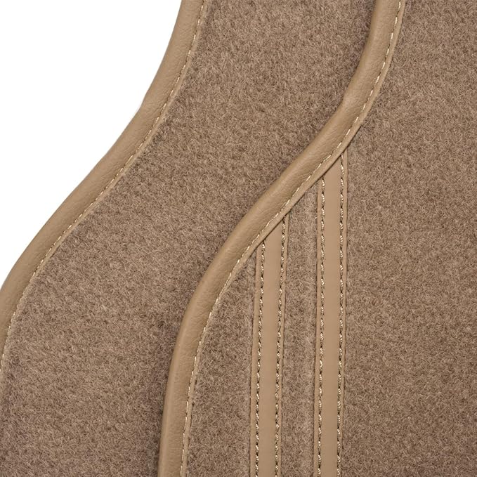 CAR PASS Beige Car Floor Mats, Edge Leather Waterproof Car Mats with Double Stitch Line and Anti-Slip Backing Design, Fit 95%