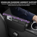 NBTEPEM Bling Car Center Console Cover, Leather Car Arm Rest Cover Cushion with 2 Storage Bags, Universal Auto Armrest Protector Storage Box, Bling Accessories Interior for Most Vehicles (Purple)