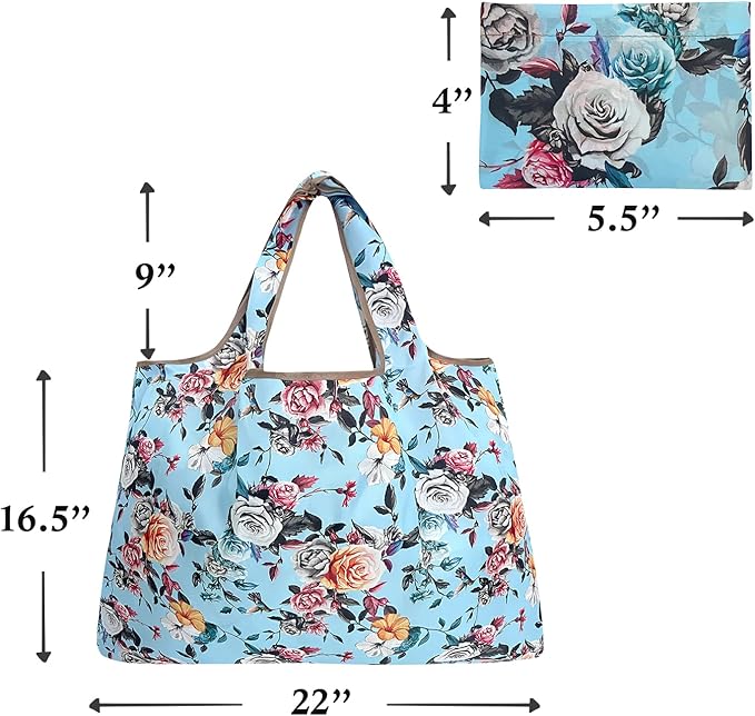 allydrew Large Foldable Tote Nylon Reusable Grocery Bags, 5 Pack