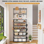 Shoe Rack 7 Tier Shoe Organizer Storage 21-28 Pairs Closet Shoes Rack for Front Door Entrance Shoe Rack Organizer with Hooks 