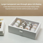 Bracelets Organizer Rods Bangles Display Holder, Clear See through Lid Leather Velvet Jewelry Storage Box Case for Women, 4 R