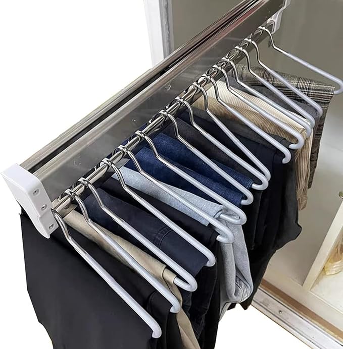 Pull Out Clothes Rail Extendable Pull Out Closet Rod - Wardrobe Pull-Out Trousers Rack, Adjustable 30-80Cm Wardrobe Rail Clot