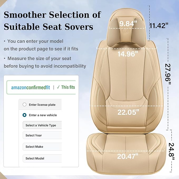 Coverado Universal Seat Covers Front, 2-Pack Universal Seat Covers for Cars, Waterproof Nappa Leather Car Seat Covers with He