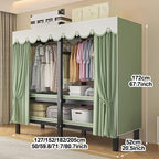 Portable Foldable Wardrobe Closet with Cover, Metal Clothing Rack with Hanging Rods, Space-Saving Storage Organizer for Bedro