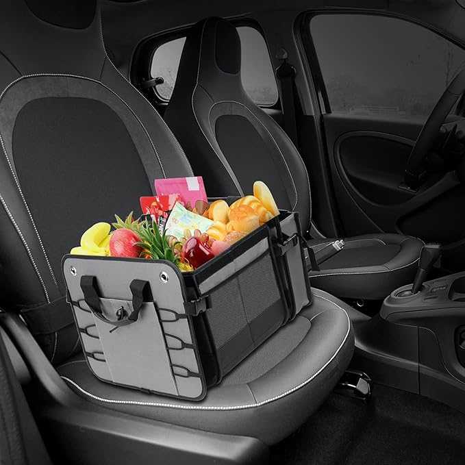 Large Trunk Organizer with Removable Cooler Bag-Collapsible Durable Multi Compartments w/ Foldable Cover, Non Slip Bottom Car