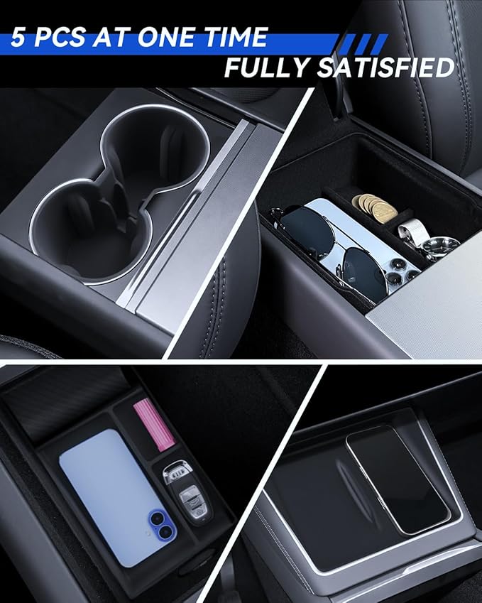 for Model 3 Center Console Organizer Armrest Tray Middle Storage Box Insert Container Durable ABS Plastic Accessories 2024 2025