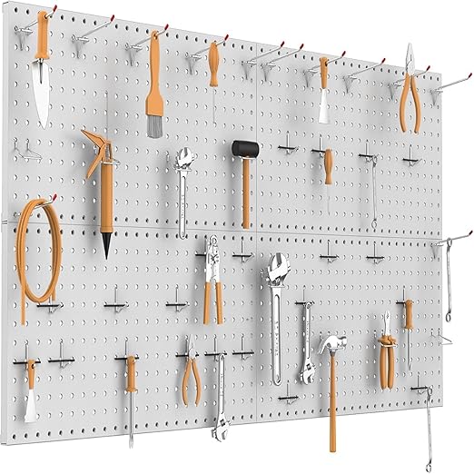 TORACK 4 PCS Metal 12 x 24 in Pegboard Panels, Garage Tools Organizer Pegboards for Workbench, Modular Peg Board, Tool Organi